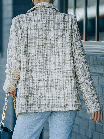 Airchics manteau courte carreaux boutonnage avec poches col revers tweed femme élégant